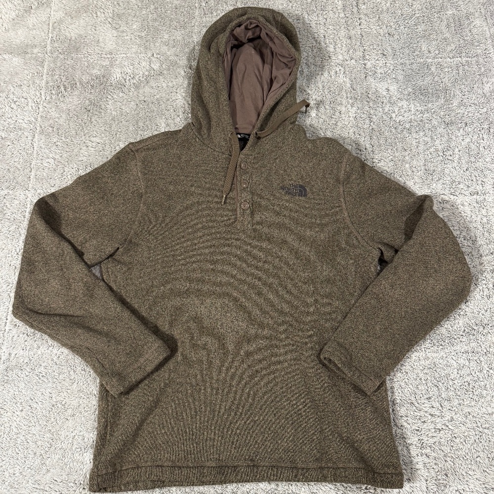The North Face Tan Quarter Button Hooded Sweater Mens Large